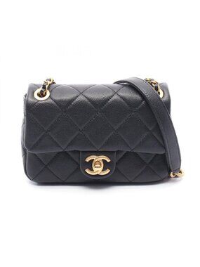 Chanel Shoulder Bag Quilted Mini Flap Black Caviar Leather Chain
